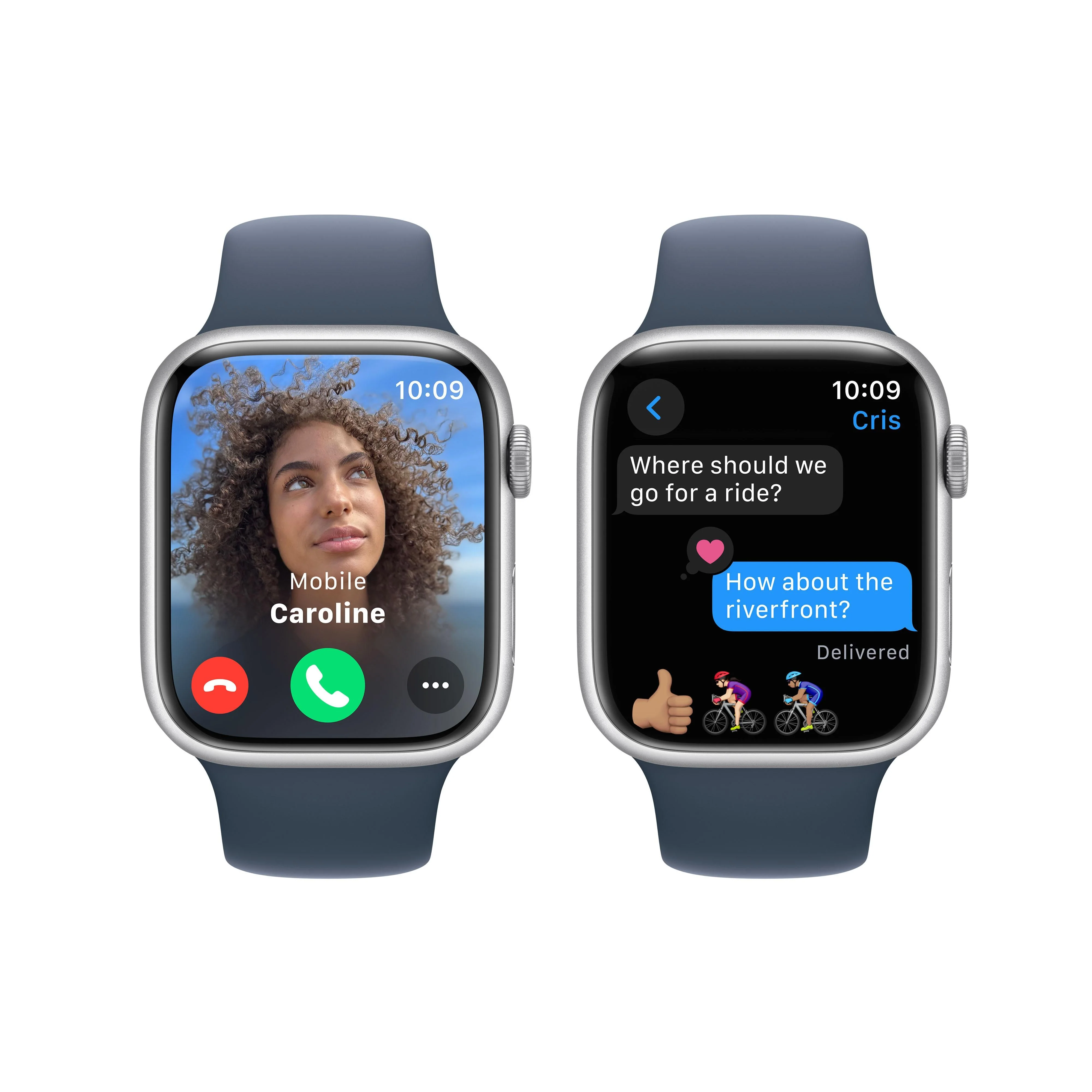 Apple Watch Series 9 GPS 45mm Silver Aluminium Case with Storm Blue Sport Band - S/M - Image 6